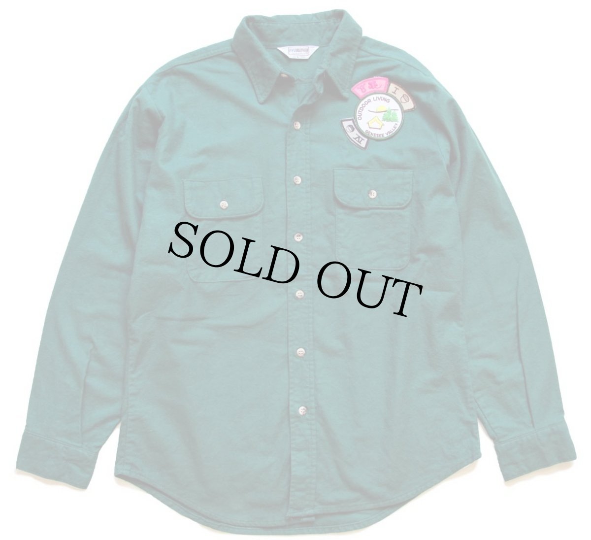 画像2: 80s USA製 FIVE BROTHERファイブブラザー パッチ付き コットン シャモアクロスシャツ 緑 L (2)