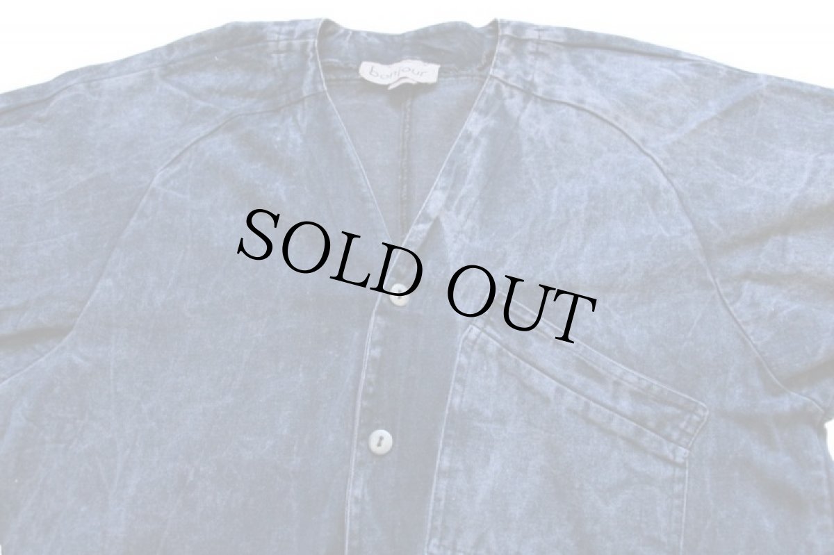 画像4: 90s USA製 bonjour ノーカラー ムラ染め デニム オールインワン 紺 M★つなぎ (4)