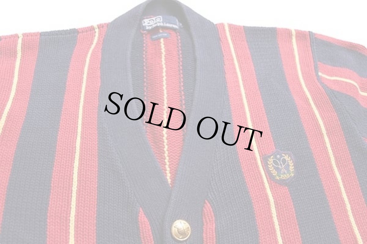 画像3: ポロ ラルフローレン パッチ付き マルチストライプ コットンニット カーディガン M (3)