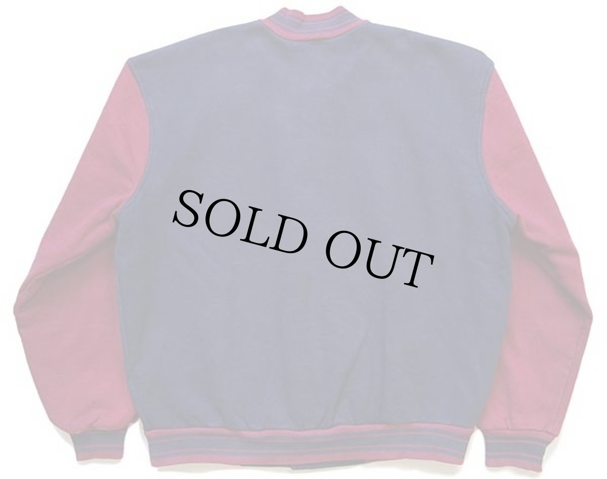 画像2: 90s UNKNOWN ツートン 切り替え スウェット スタジャン 紺×ワインレッド L (2)