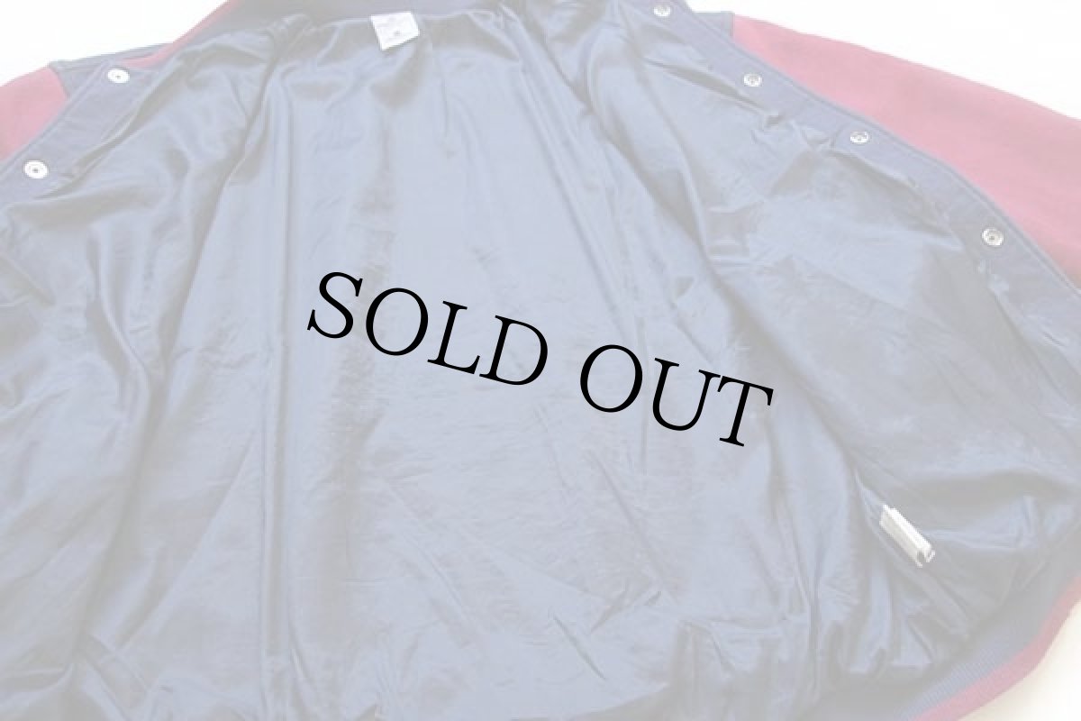 画像5: 90s UNKNOWN ツートン 切り替え スウェット スタジャン 紺×ワインレッド L (5)