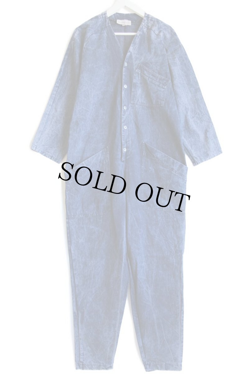 画像2: 90s USA製 bonjour ノーカラー ムラ染め デニム オールインワン 紺 M★つなぎ (2)