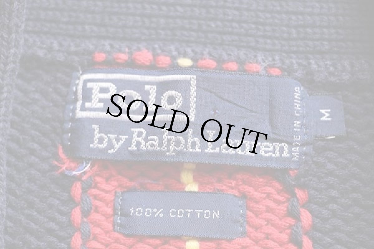 画像4: ポロ ラルフローレン パッチ付き マルチストライプ コットンニット カーディガン M (4)