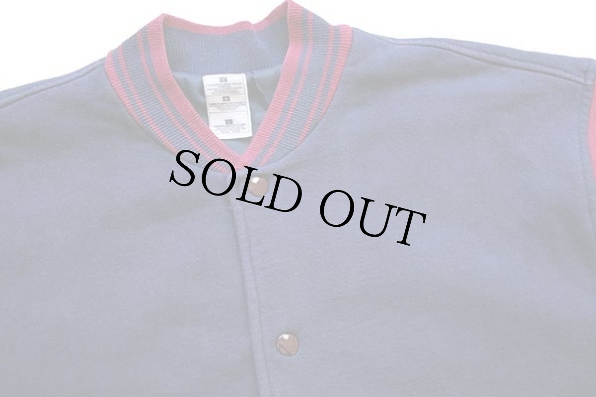 画像3: 90s UNKNOWN ツートン 切り替え スウェット スタジャン 紺×ワインレッド L (3)