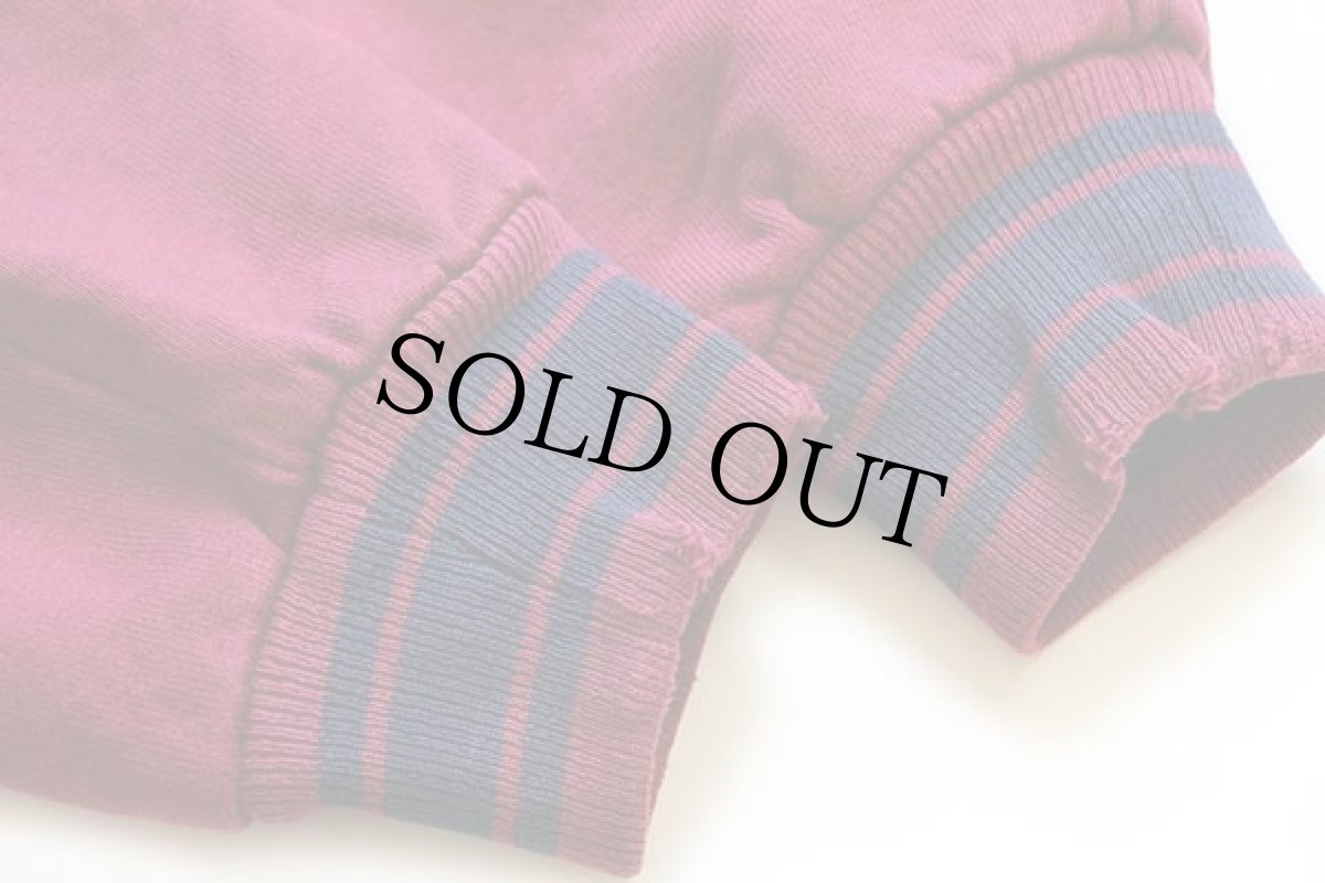 画像6: 90s UNKNOWN ツートン 切り替え スウェット スタジャン 紺×ワインレッド L (6)