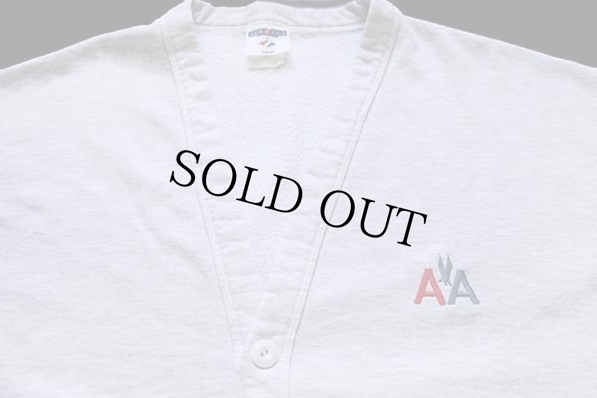 画像3: 90s AA アメリカンエアライン ワンポイント パチポケ スウェット カーディガン 杢ライトグレー (3)