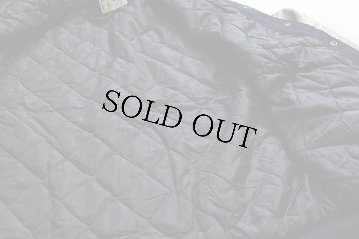 画像5: 80s USA製 TROPHY JACKETS キルティングライナー メルトン ウール 袖革スタジャン 紺×ベージュ XL (5)