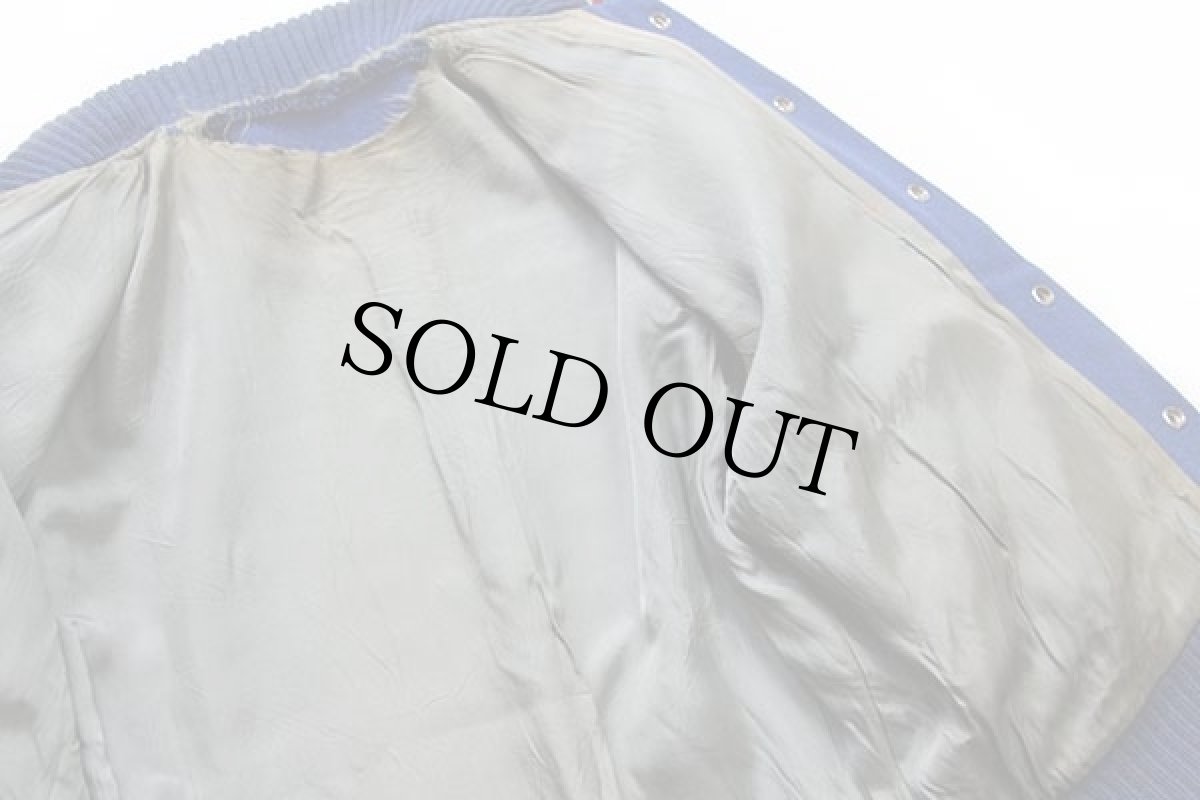 画像5: 60s Tulare Western Varsity Football チェーン刺繍 メルトン ウール 袖革スタジャン ボロ 青×白 40 (5)