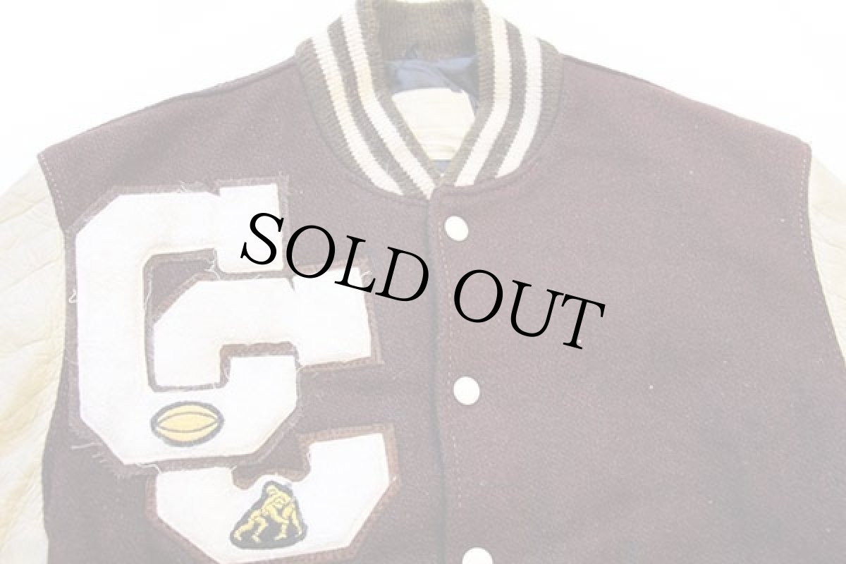 画像3: 80s USA製 DeLONGデロング パッチ付き キルティングライナー メルトン ウール 袖革スタジャン 焦げ茶×ベージュ (3)