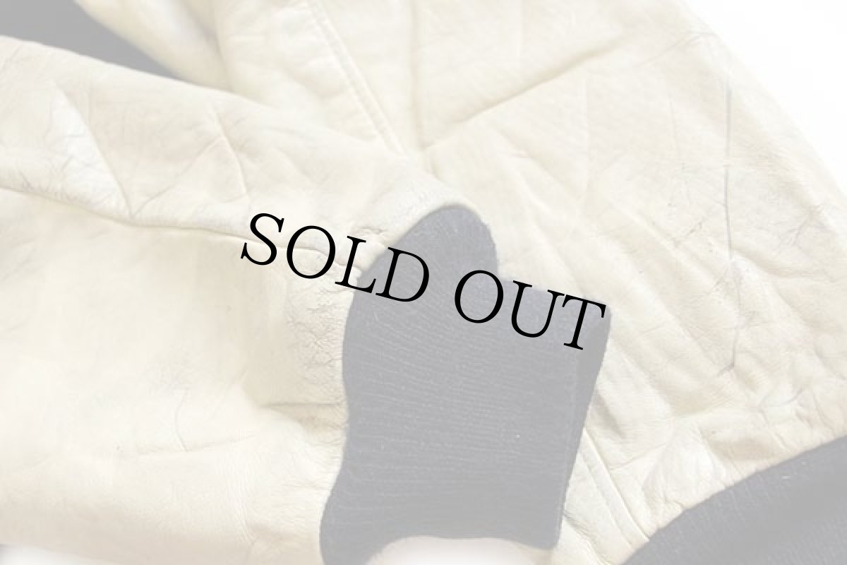 画像6: 80s USA製 TROPHY JACKETS キルティングライナー メルトン ウール 袖革スタジャン 紺×ベージュ XL (6)