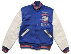 画像1: 60s Tulare Western Varsity Football チェーン刺繍 メルトン ウール 袖革スタジャン ボロ 青×白 40 (1)
