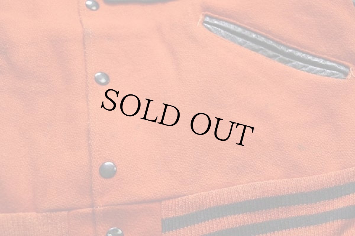 画像6: 60s DeLONGデロング パッチ付き メルトン ウール 袖革スタジャン オレンジ×黒 44 (6)