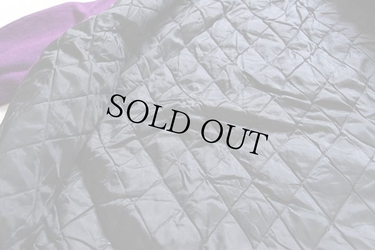 画像6: 80s USA製 Holloway チェーン刺繍&パッチ付き セーラーカラー メルトン ウール スタジャン 紫 L-M (6)