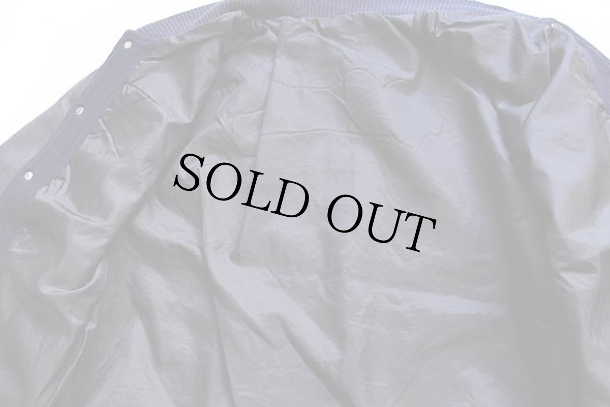 画像5: 90s USA製 RENNOC メルトン ウール 袖革スタジャン 紺×紺 (5)