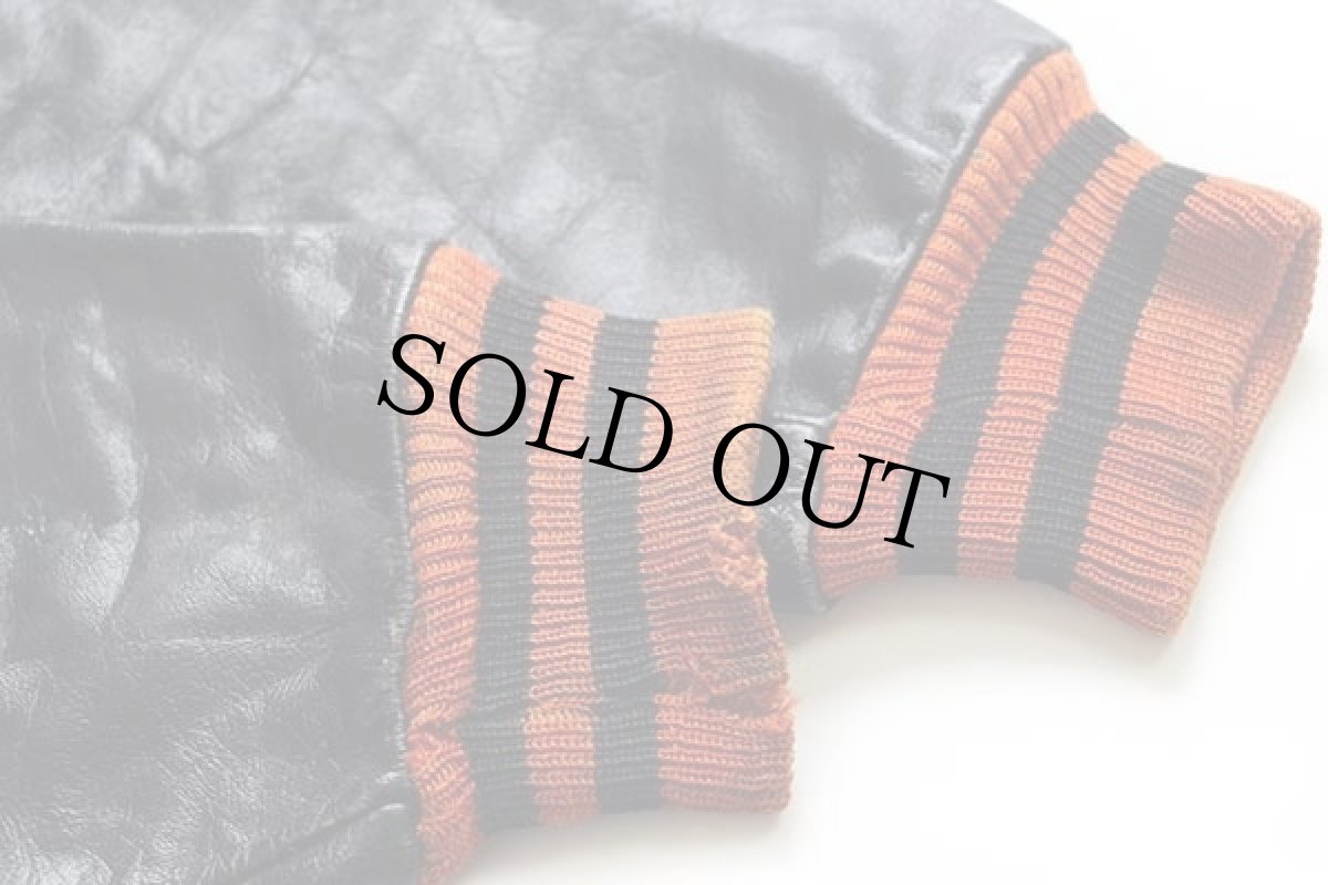 画像7: 60s DeLONGデロング パッチ付き メルトン ウール 袖革スタジャン オレンジ×黒 44 (7)