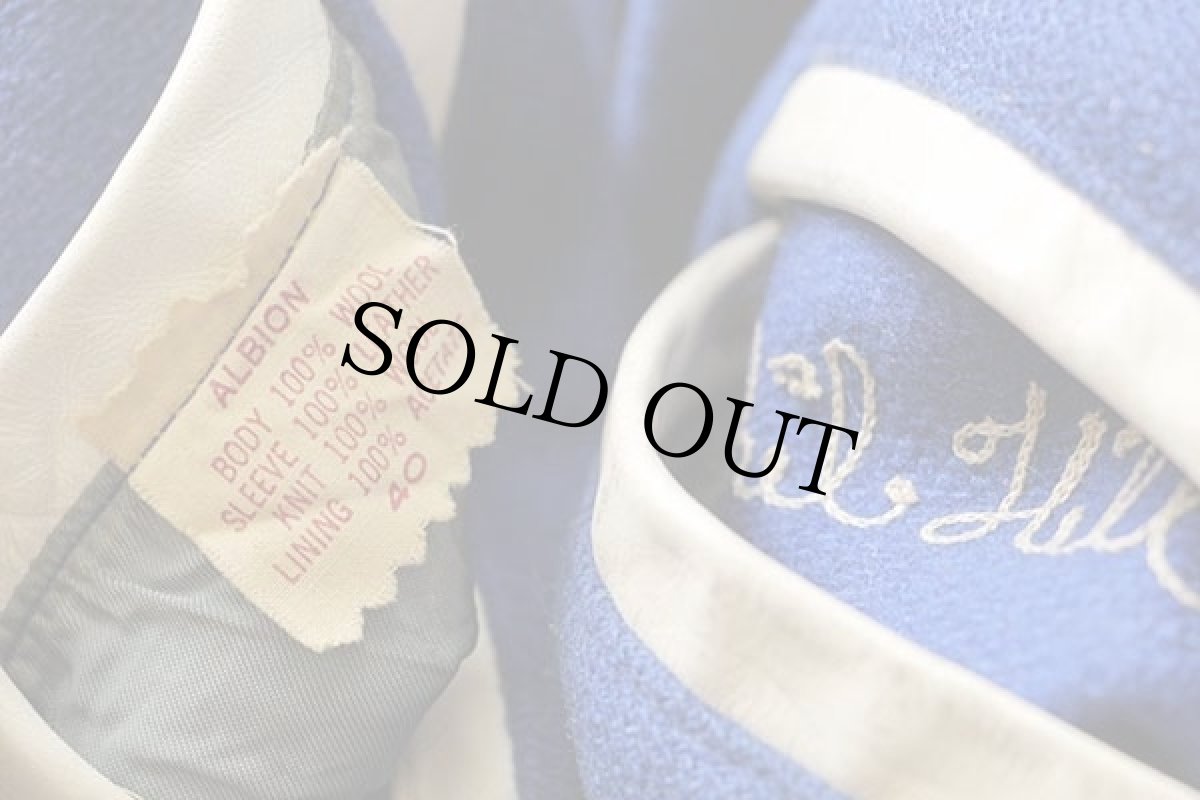 画像4: 60s Tulare Western Varsity Football チェーン刺繍 メルトン ウール 袖革スタジャン ボロ 青×白 40 (4)