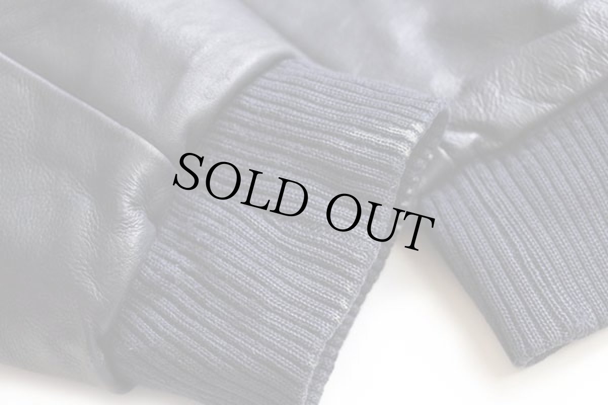 画像6: 90s USA製 RENNOC メルトン ウール 袖革スタジャン 紺×紺 (6)