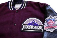 画像3: 90s USA製 DeLONGデロング MLB ROCKIES パッチ付き キルティングライナー メルトン ウール 袖革スタジャン 紫×黒L (3)