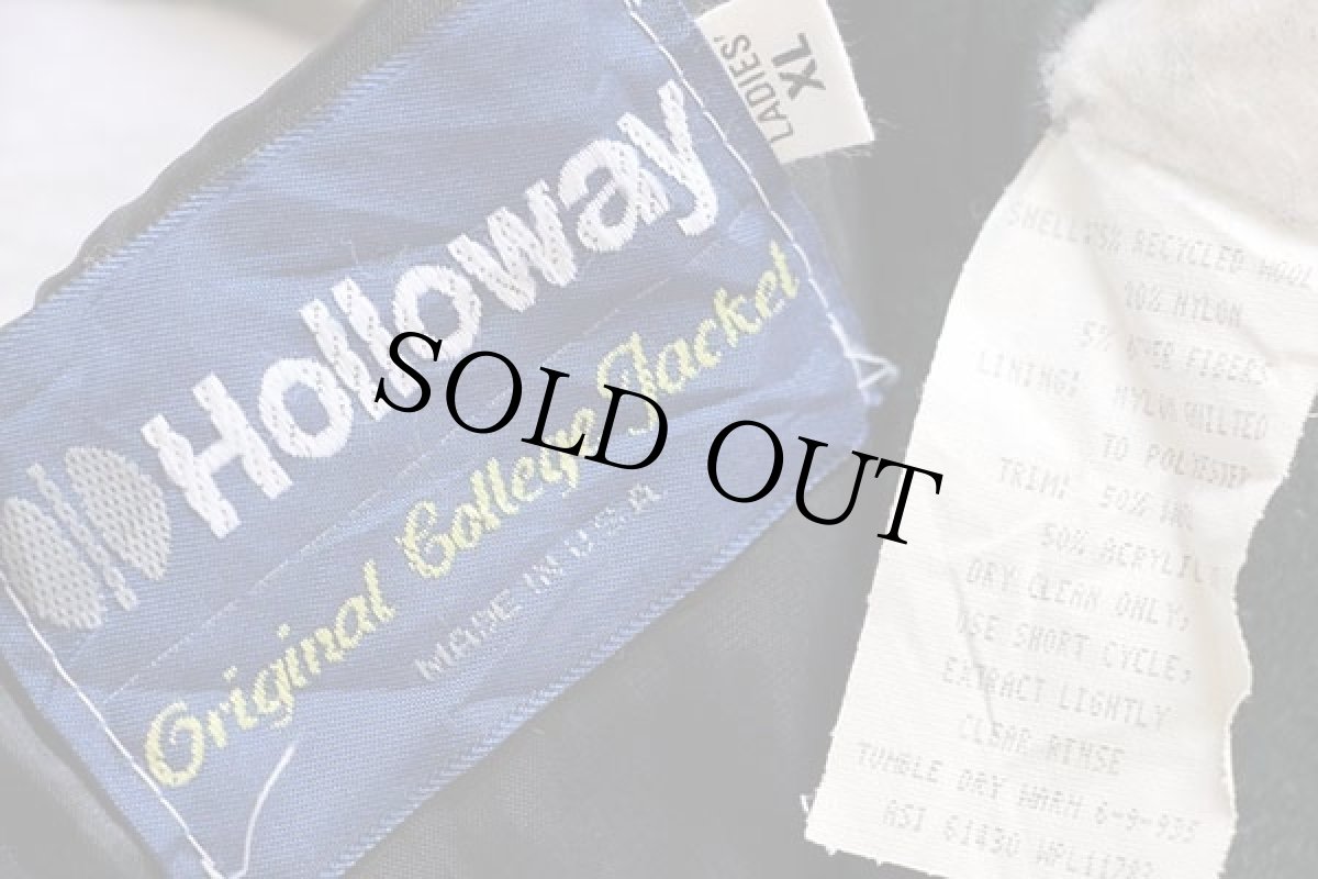 画像5: 90s USA製 Holloway パッチ付き セーラーカラー メルトン ウール スタジャン 深緑 L-XL (5)