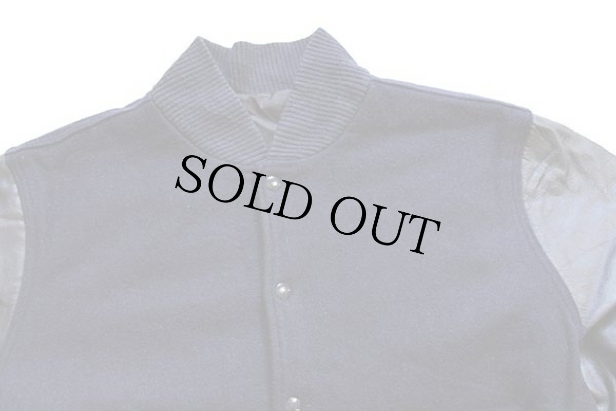 画像3: 90s USA製 RENNOC メルトン ウール 袖革スタジャン 紺×紺 (3)