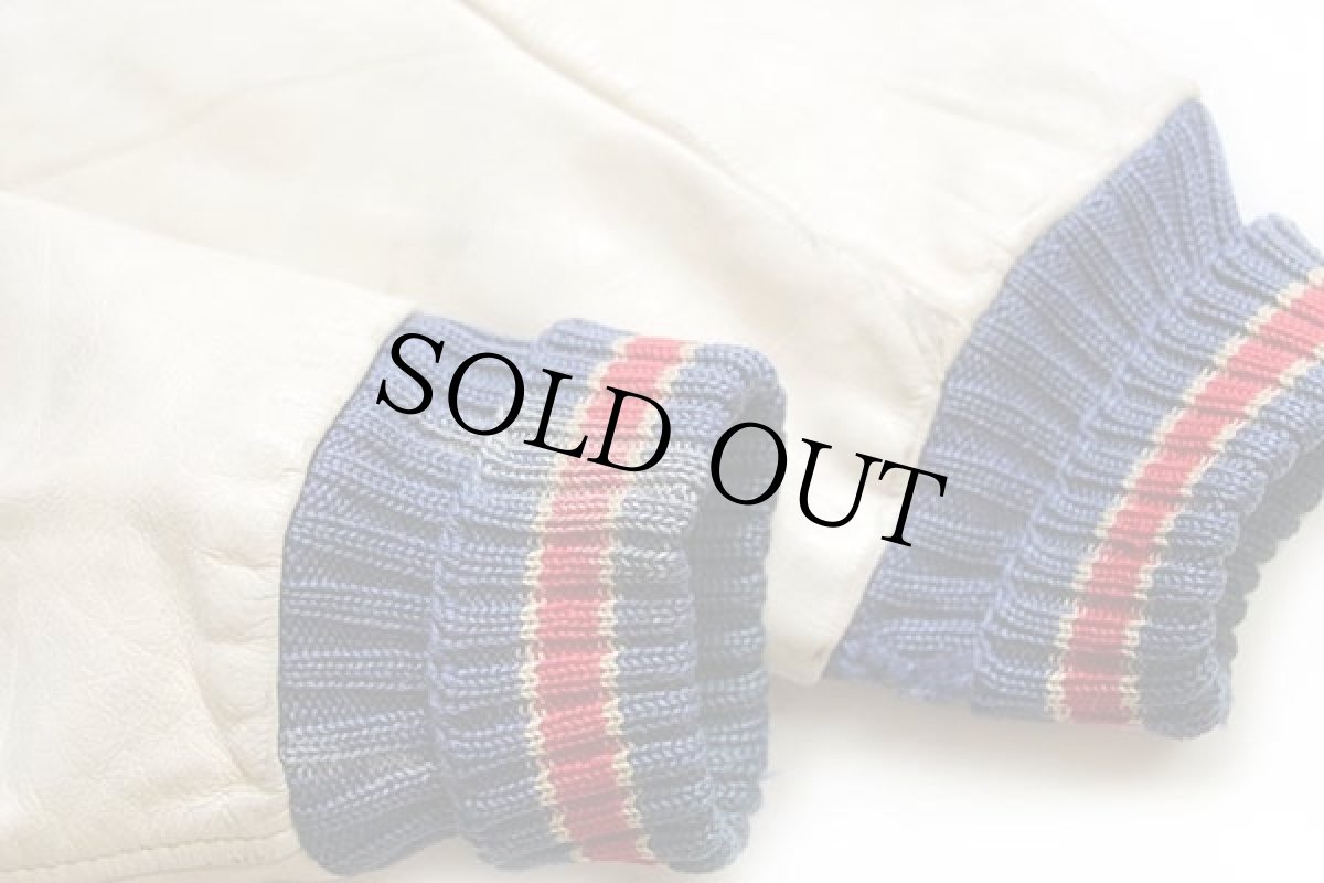 画像6: 60s Tulare Western Varsity Football チェーン刺繍 メルトン ウール 袖革スタジャン ボロ 青×白 40 (6)