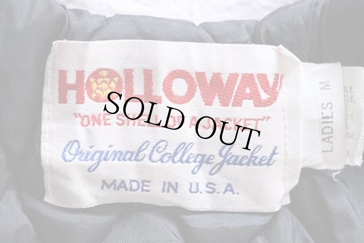 画像4: 80s USA製 Holloway チェーン刺繍&パッチ付き セーラーカラー メルトン ウール スタジャン 紫 L-M (4)