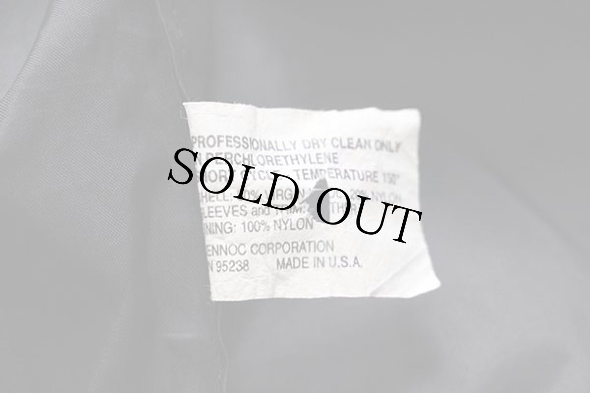 画像4: 90s USA製 RENNOC メルトン ウール 袖革スタジャン 紺×紺 (4)