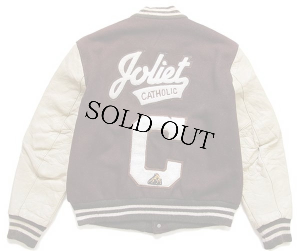 画像2: 80s USA製 DeLONGデロング パッチ付き キルティングライナー メルトン ウール 袖革スタジャン 焦げ茶×ベージュ (2)