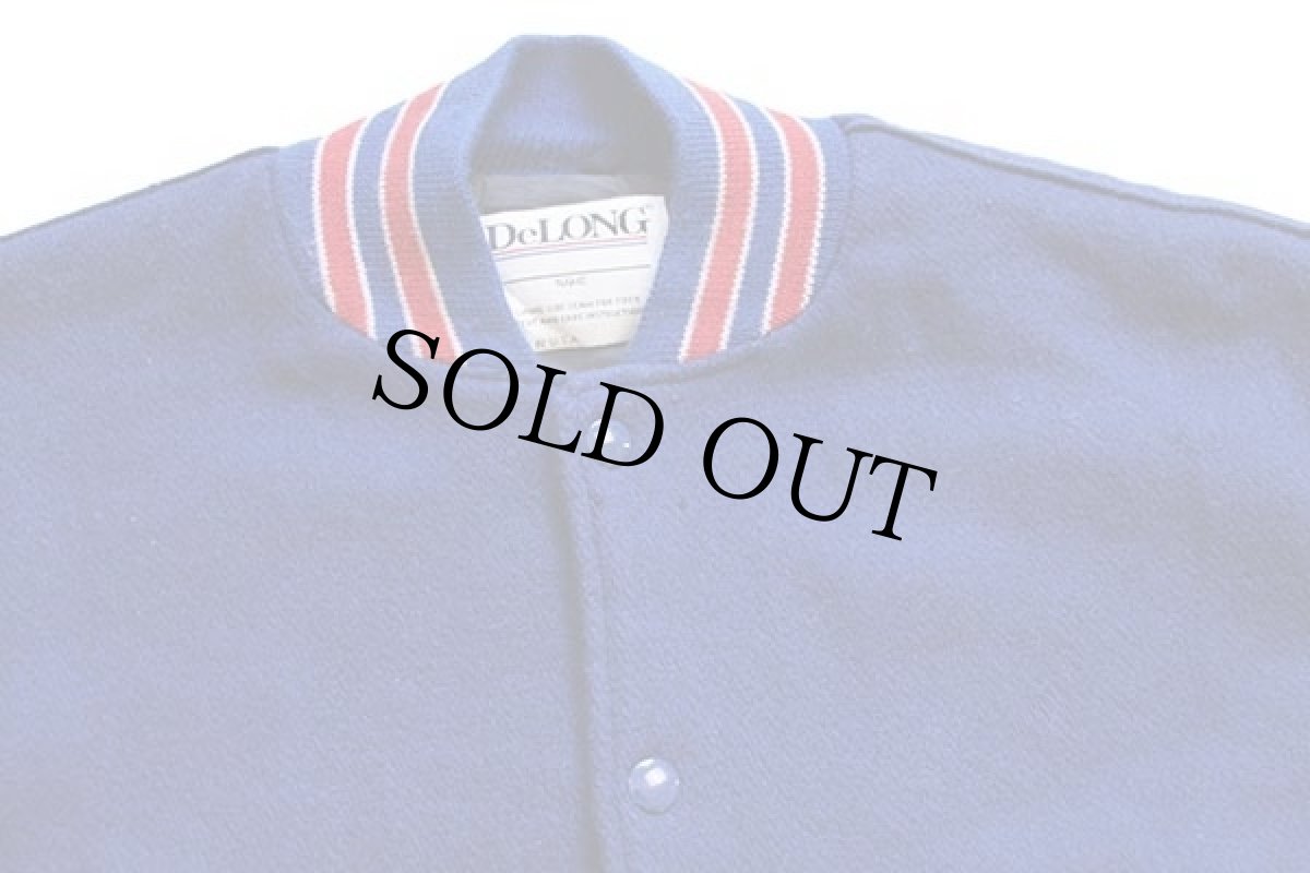 画像3: 90s USA製 DeLONGデロング メルトン ウール スタジャン 青紺 L (3)