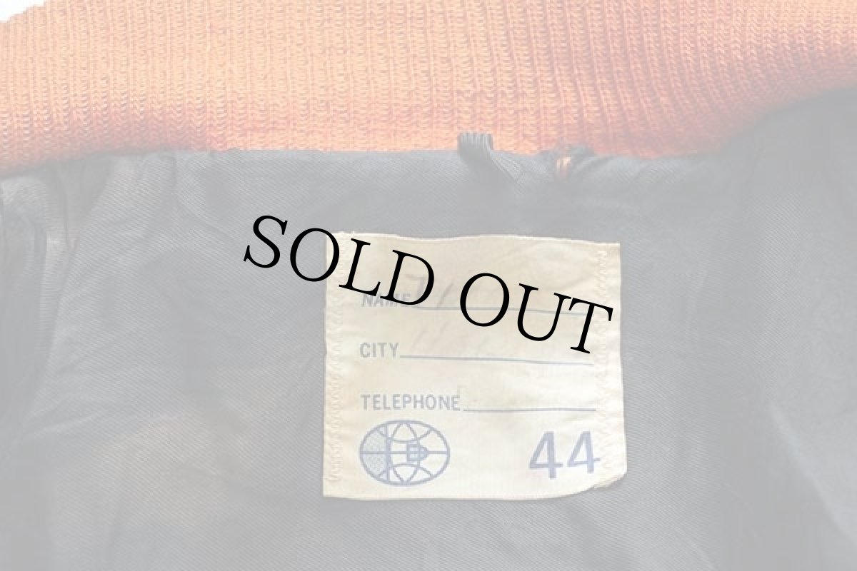 画像4: 60s DeLONGデロング パッチ付き メルトン ウール 袖革スタジャン オレンジ×黒 44 (4)