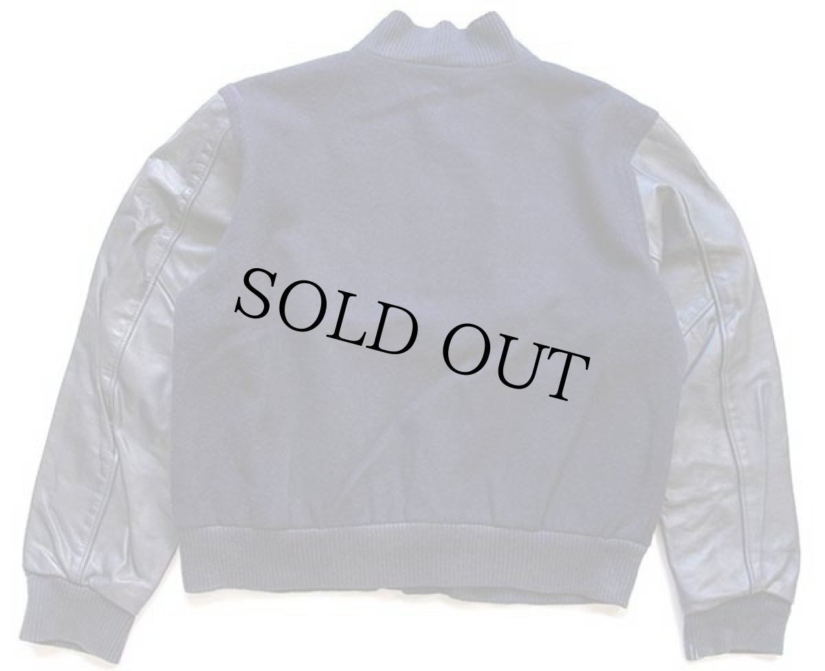 画像2: 90s USA製 RENNOC メルトン ウール 袖革スタジャン 紺×紺 (2)