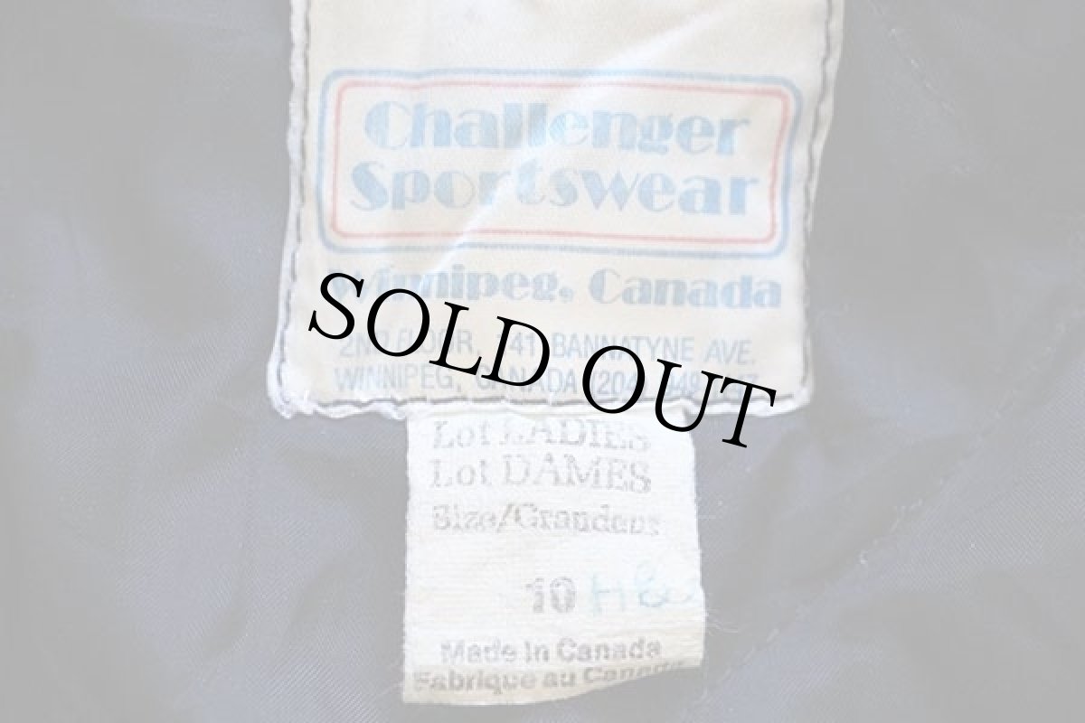 画像4: 80s カナダ製 DANBROOK&PELLAND ロゴ刺繍&パッチ付き キルティングライナー メルトン ウール 袖革スタジャン 青×薄青 10 (4)