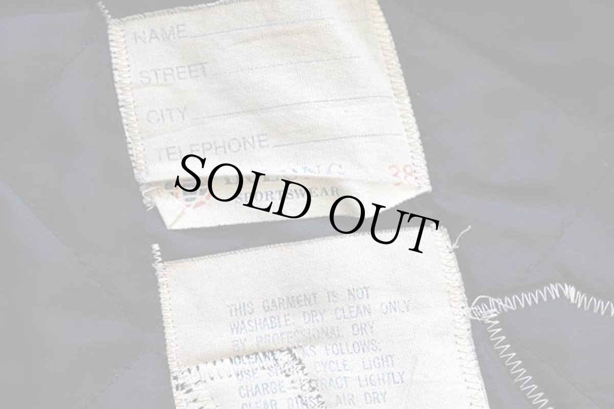 画像4: 80s USA製 DeLONGデロング パッチ付き キルティングライナー メルトン ウール 袖革スタジャン 焦げ茶×ベージュ (4)