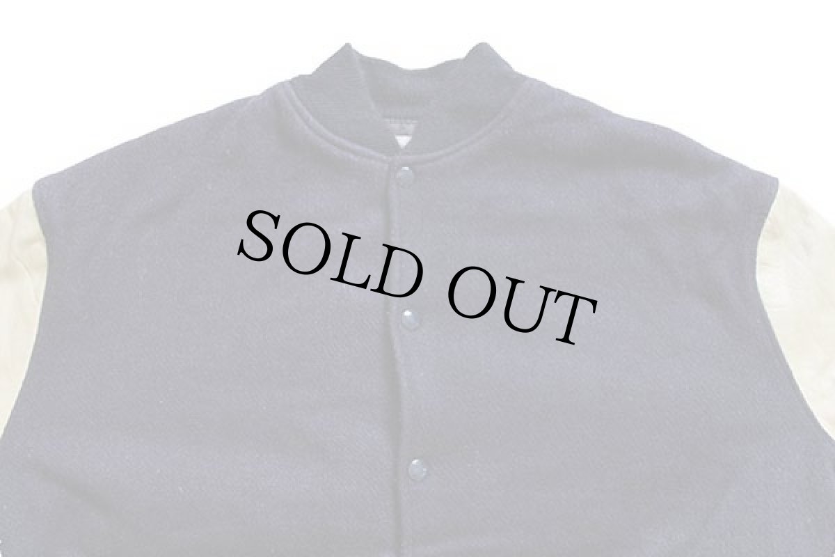 画像3: 80s USA製 TROPHY JACKETS キルティングライナー メルトン ウール 袖革スタジャン 紺×ベージュ XL (3)