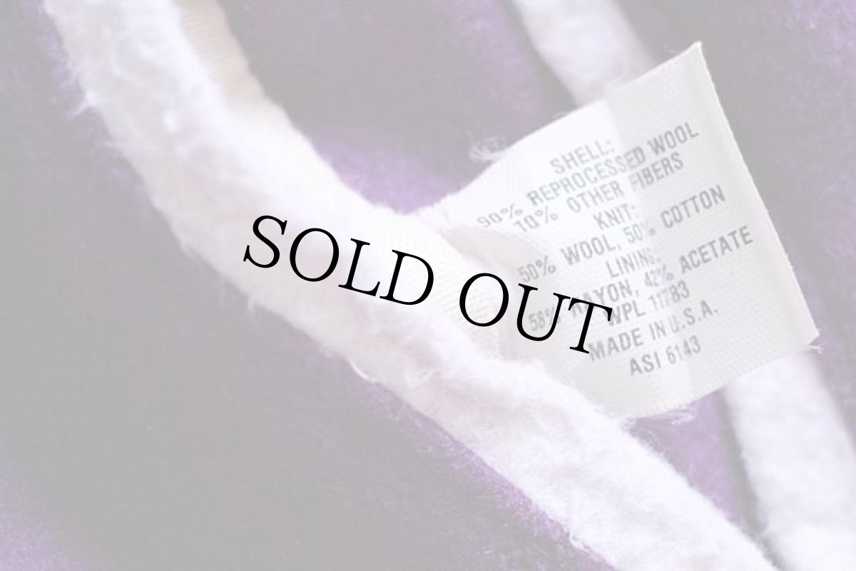 画像5: 80s USA製 Holloway チェーン刺繍&パッチ付き セーラーカラー メルトン ウール スタジャン 紫 L-M (5)