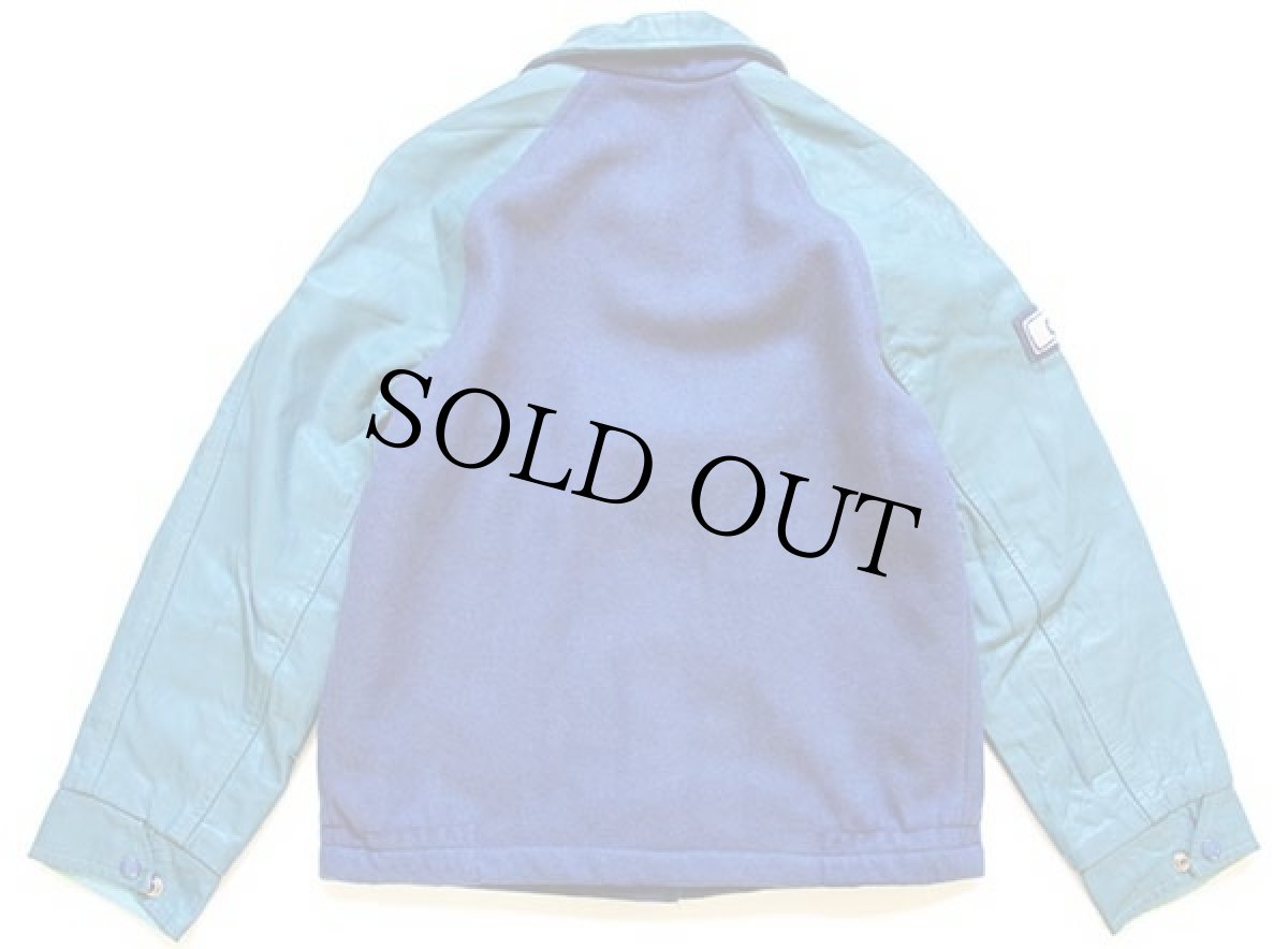 画像2: 80s カナダ製 DANBROOK&PELLAND ロゴ刺繍&パッチ付き キルティングライナー メルトン ウール 袖革スタジャン 青×薄青 10 (2)