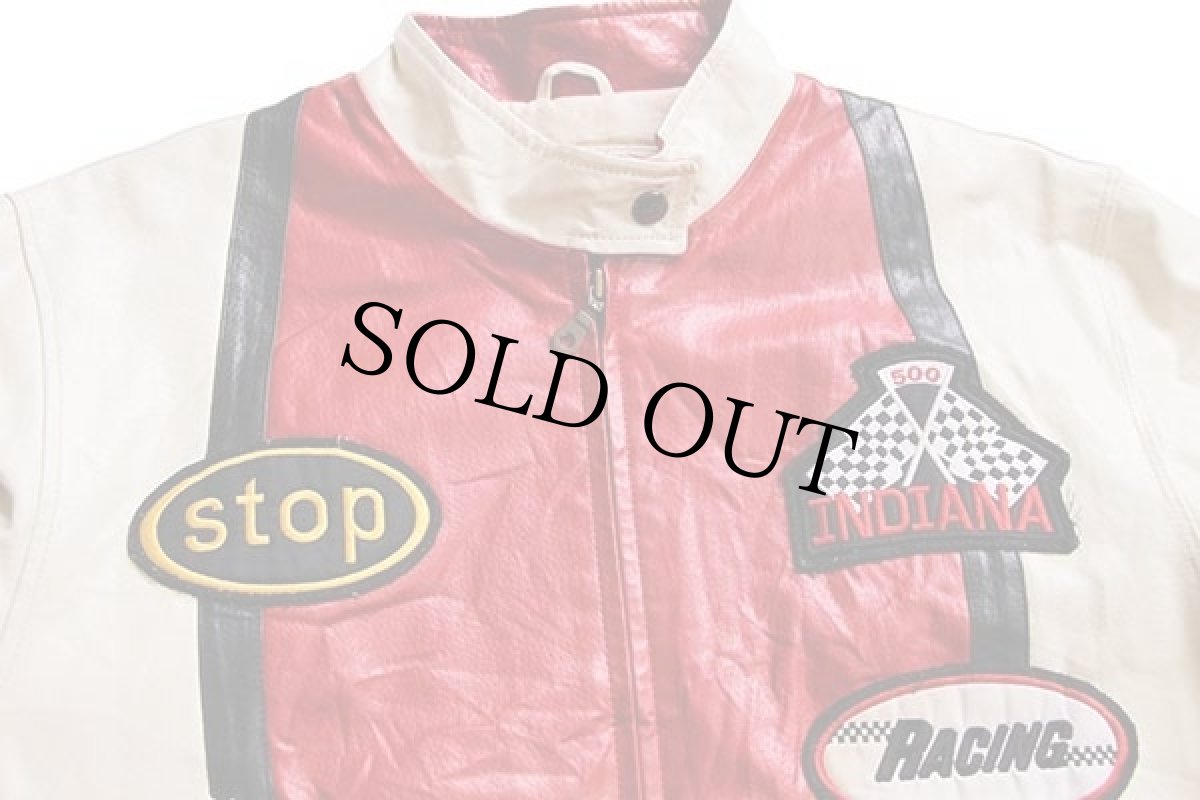 画像3: FOX INDIANAチェッカーフラッグ 星条旗 パッチ付き シングルライダース レザージャケット XL (3)