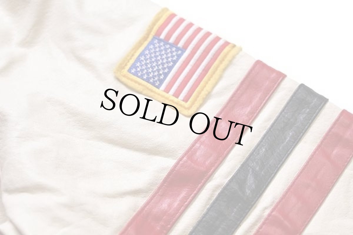 画像6: FOX INDIANAチェッカーフラッグ 星条旗 パッチ付き シングルライダース レザージャケット XL (6)