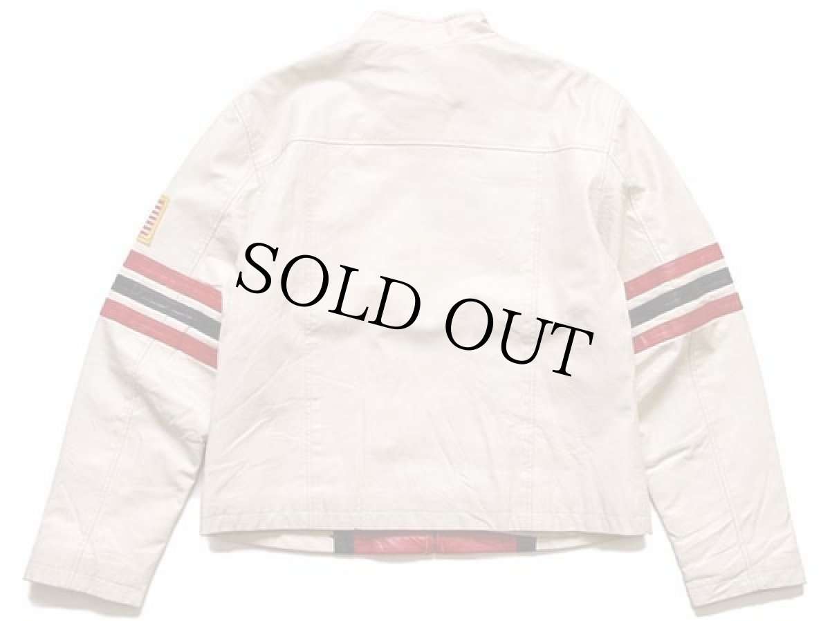 画像2: FOX INDIANAチェッカーフラッグ 星条旗 パッチ付き シングルライダース レザージャケット XL (2)