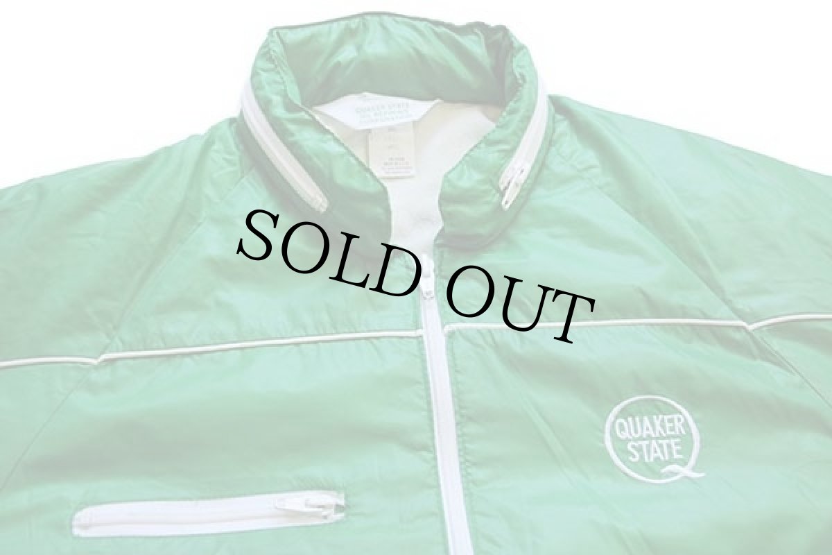 画像3: 80s USA製 QUAKER STATE ロゴ刺繍 ナイロン レーシングジャケット 黄緑 L (3)