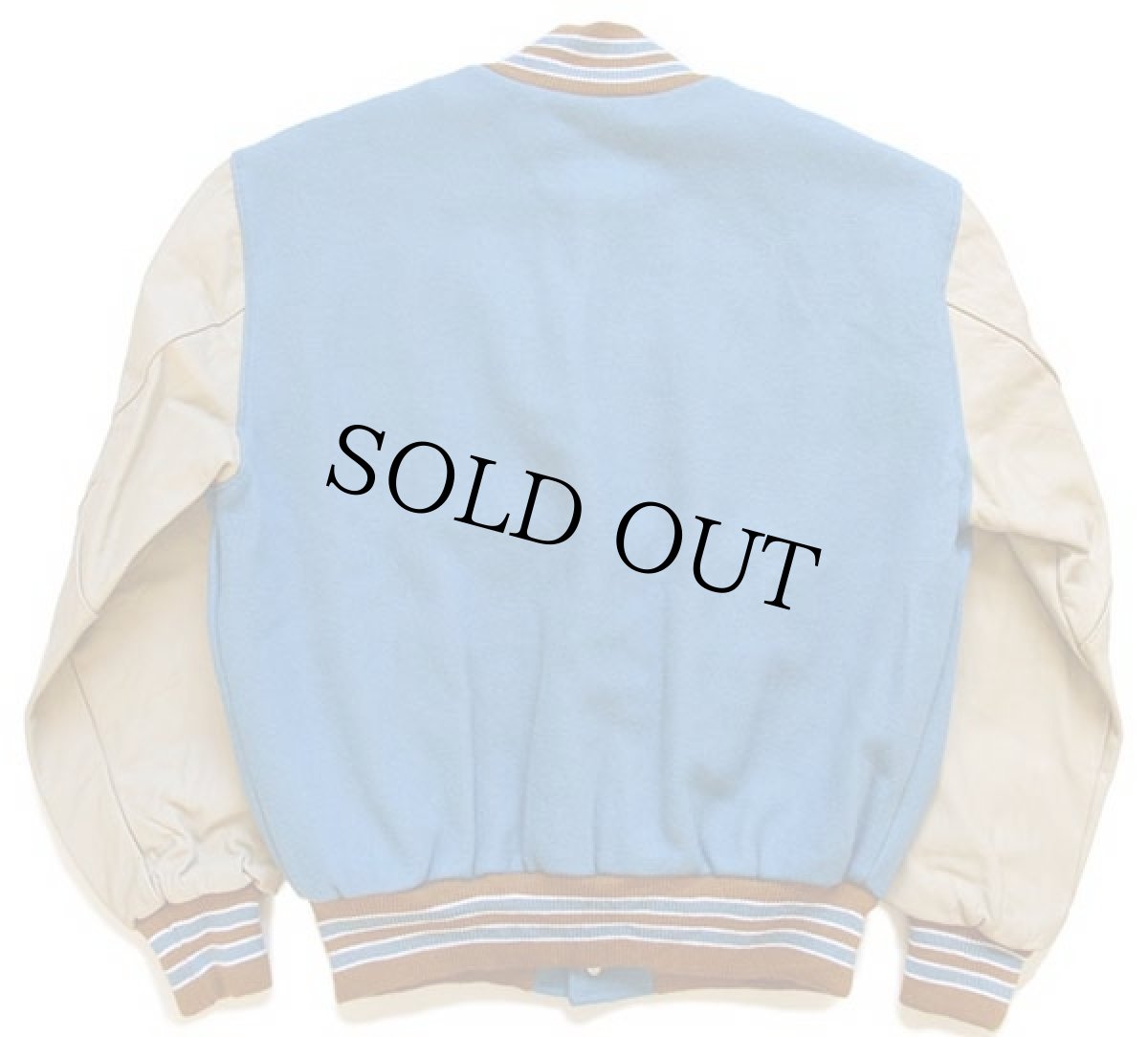 画像2: Gojo SPORTS パッチ付き メルトン ウール 袖革スタジャン 水色×ベージュ L (2)