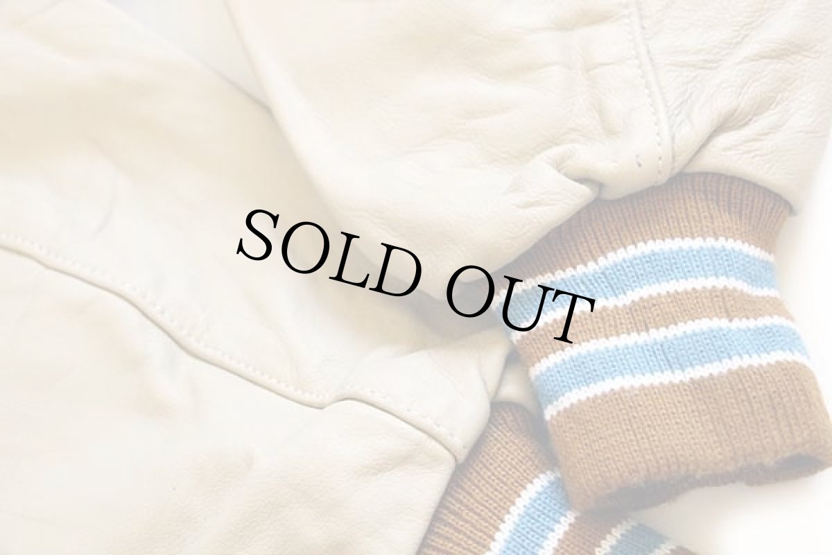 画像6: Gojo SPORTS パッチ付き メルトン ウール 袖革スタジャン 水色×ベージュ L (6)