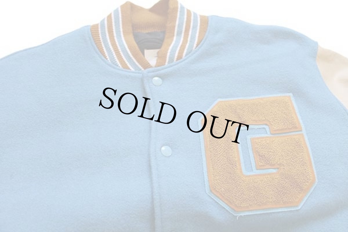 画像3: Gojo SPORTS パッチ付き メルトン ウール 袖革スタジャン 水色×ベージュ L (3)