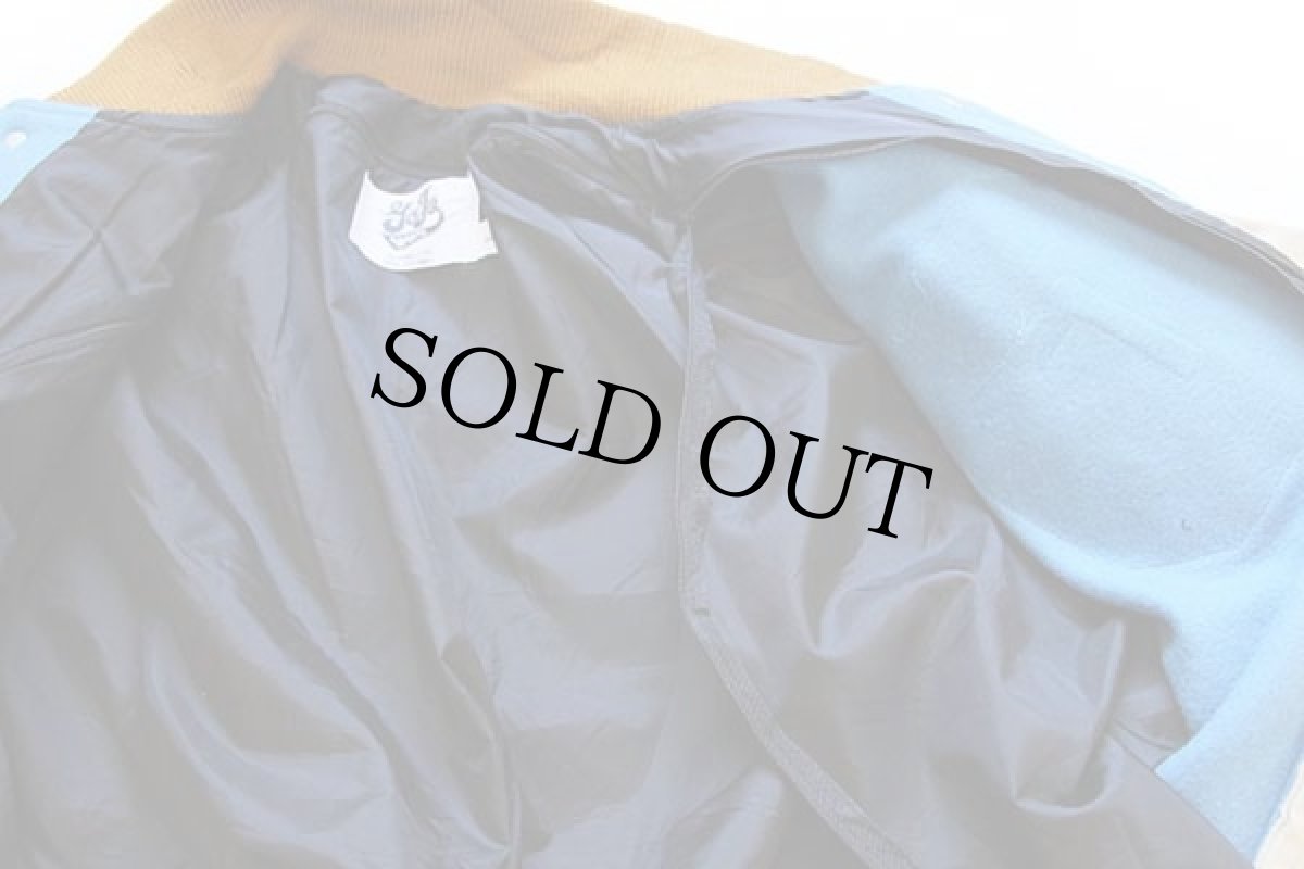 画像5: Gojo SPORTS パッチ付き メルトン ウール 袖革スタジャン 水色×ベージュ L (5)