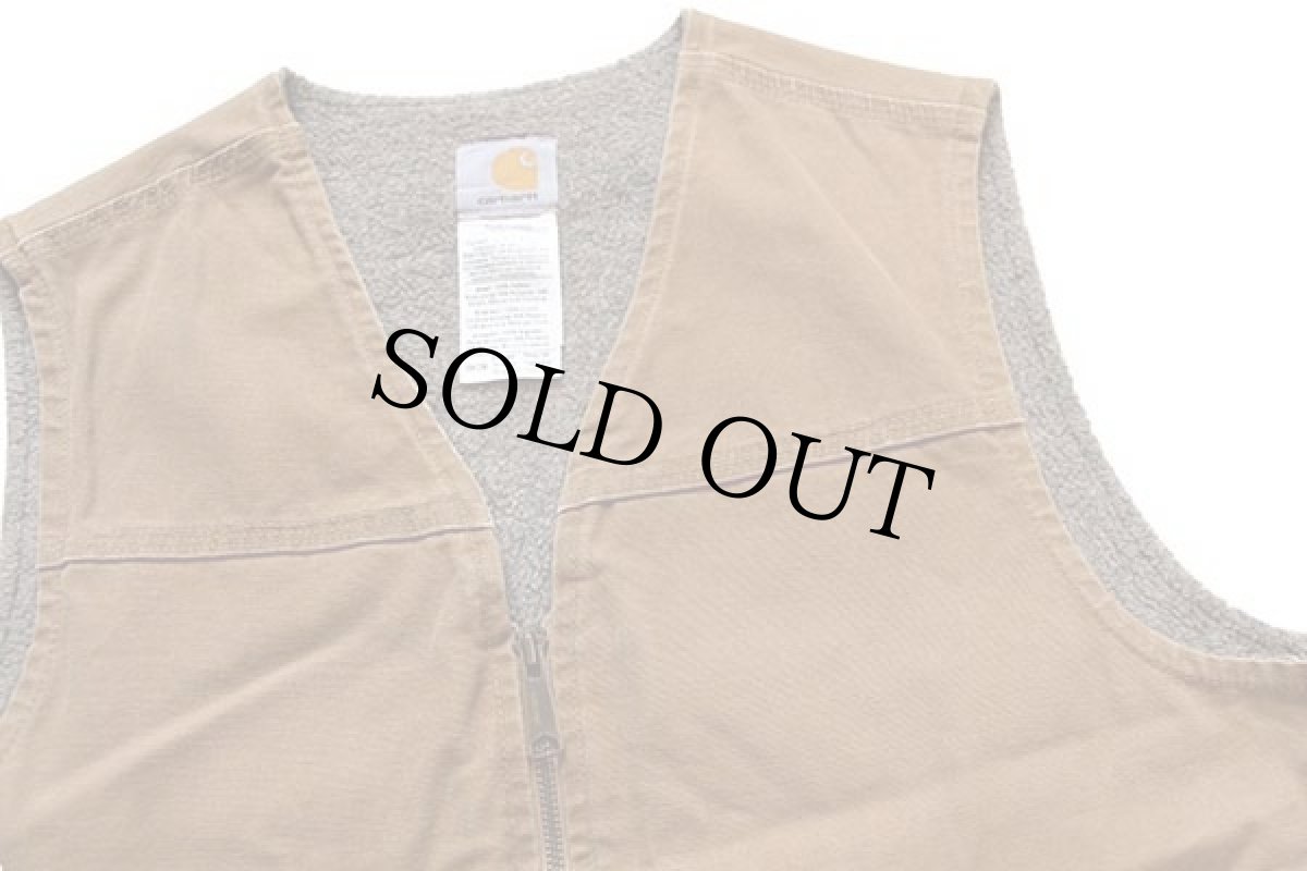 画像3: 00s メキシコ製 carharttカーハート シェルパラインド サンドストーン ダックベスト 茶 L (3)