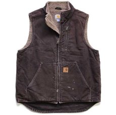 画像1: メキシコ製 carharttカーハート モックネック シェルパラインド サンドストーン ダックベスト 焦げ茶 M (1)