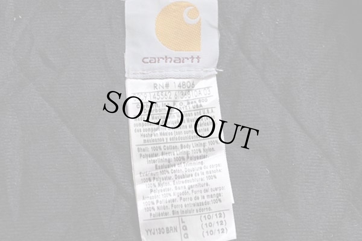 画像4: 00s メキシコ製 carharttカーハート キルティングライナー ダック地 アクティブジャケット パーカー 茶 ボーイズL (4)