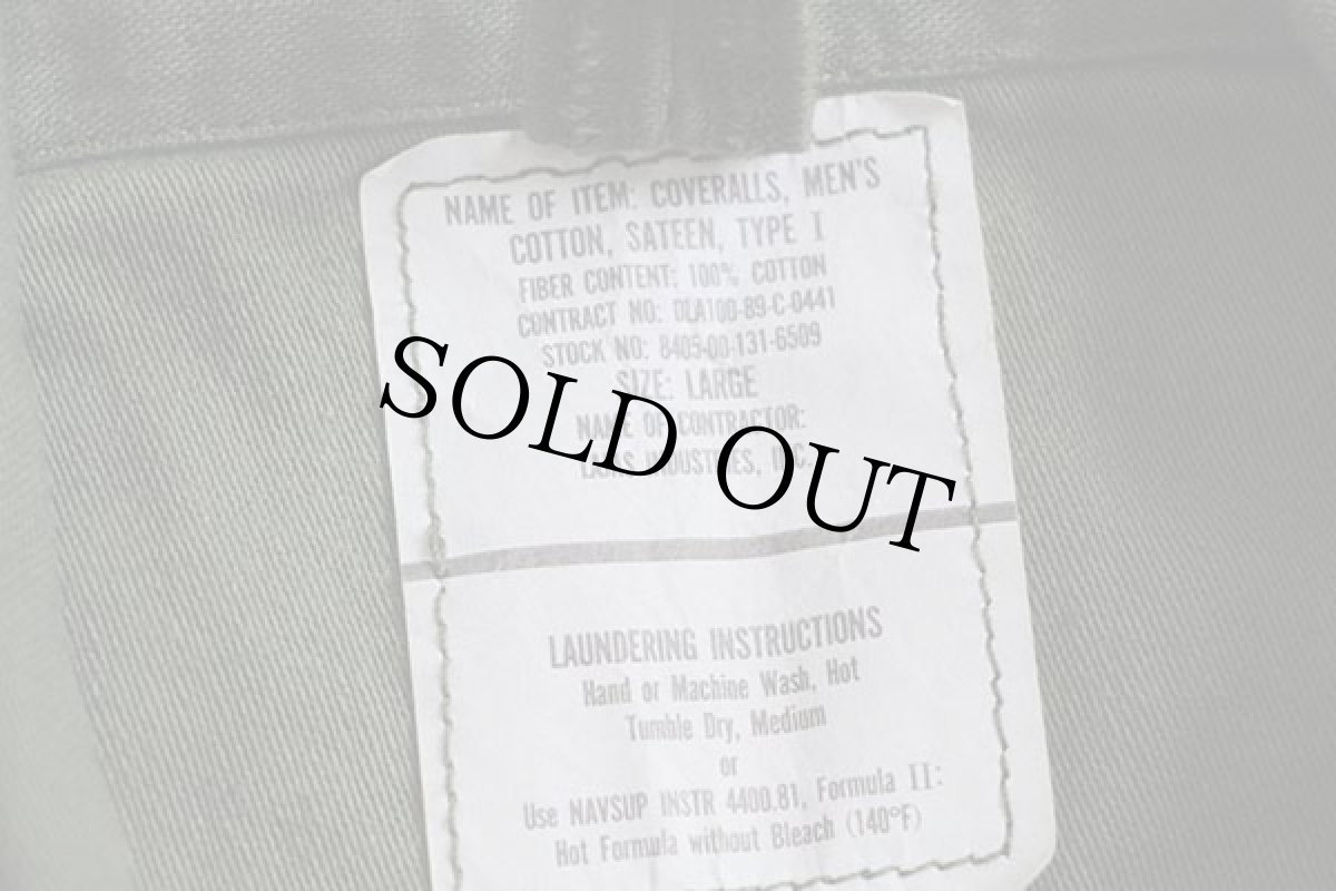 画像5: 80s 米軍 U.S.ARMY コットンサテン カバーオール オールインワン オリーブグリーン L★つなぎ (5)