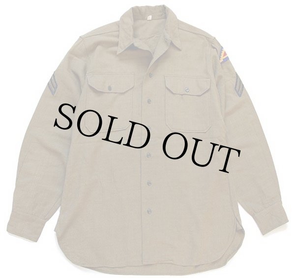 40s 米軍 U.S.ARMY パッチ&マチ付き ウールシャツ オリーブドラブ 15