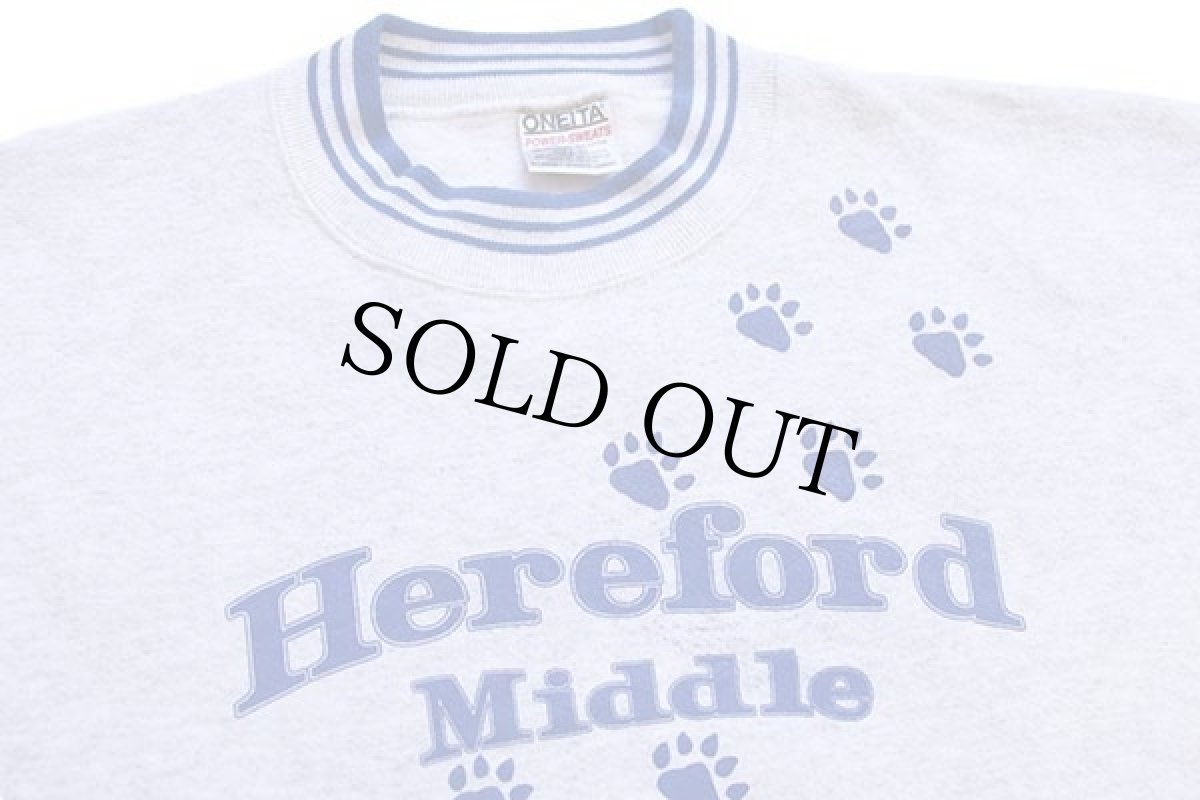 画像3: 90s USA製 Hereford middle 足型 リブライン スウェット 杢ライトグレー×青 XL (3)